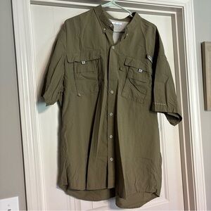 Columbia PFG XXL Vented Button Down Brown Short Sleeve Fishing Shirt